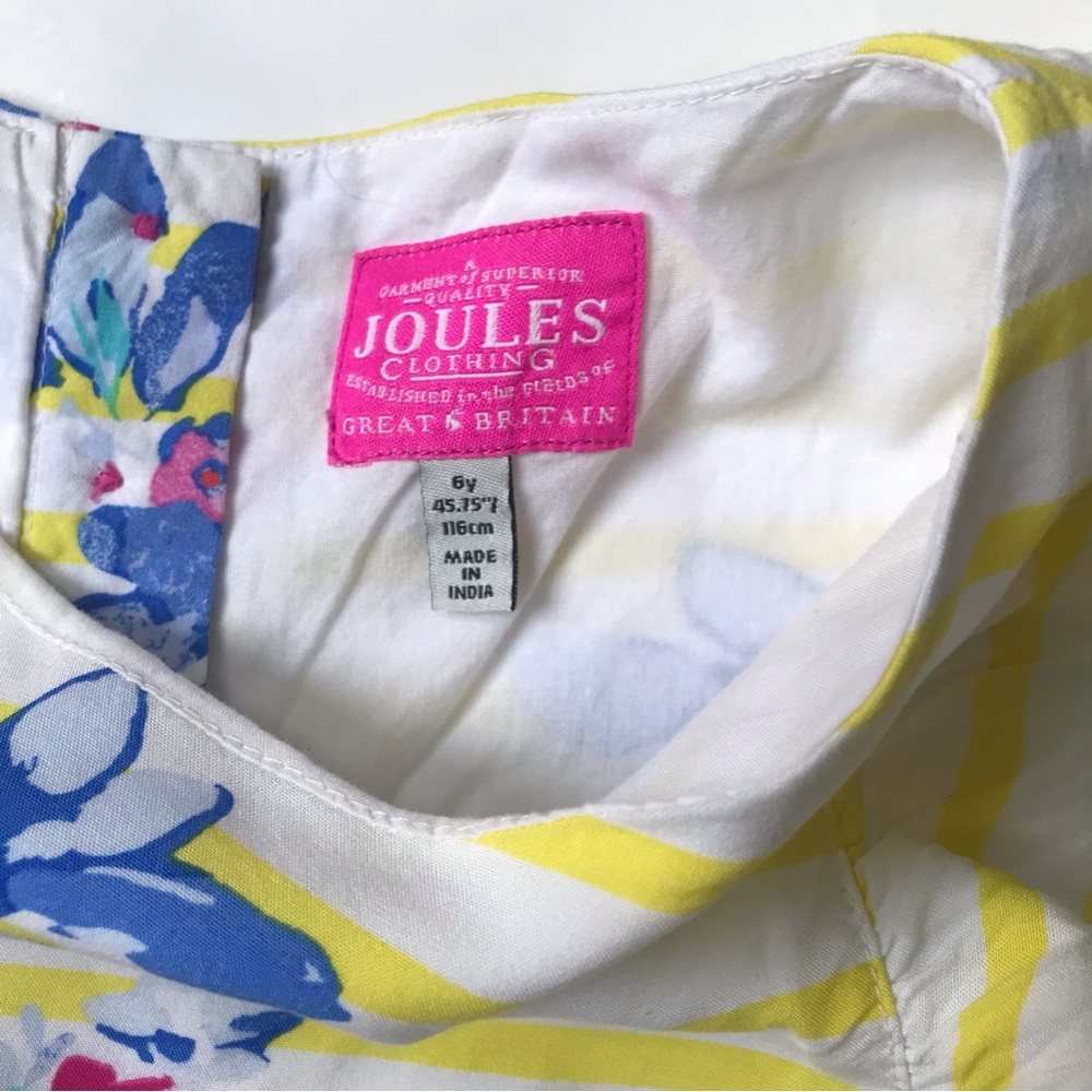 Joules Yellow, white and Pink Floral Dress, Size 6y. - Picture 8 of 10